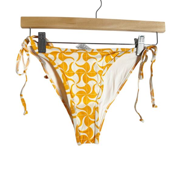 L*Space Levy Orange White Geo Print Classic Side Tie Bikini Swimsuit Bottoms M - Picture 3 of 6